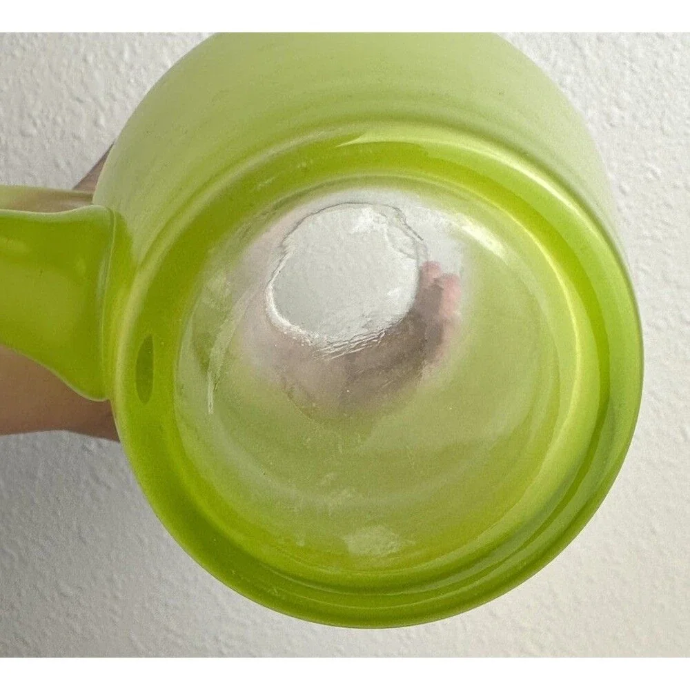 Vintage MCM Frosted Lime Green Ombré Glass Pitcher Retro with Gold Trim 9